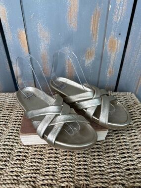 Beek Mandarin Woven Vamp Leather Slide Sandal Platinum Sz 8